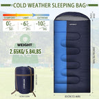 XL 10 Degree Sleeping Bags Waterproof for Adults 350GSM Machine Washable with Compression Sack for 3-4 Season Camping Outdoor