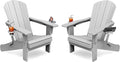 KINGYES Folding Adirondack Chair Set of 2, Dual Cup Holders & All-Weather HDPE, Wood-Like Patio Chair for Backyard, Camping, Pool & Fire Pit, Silver Grey