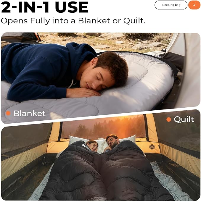 Sleeping Bag for Adults Warm Weather, Compact Lightweight Backpacking Sleeping Bag with Compression Sack, Camping Essentials Gear for Hiking Travel Climbing Outdoor & Indoor Use