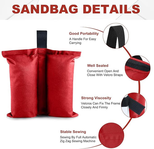 ABCCANOPY Canopy Weights 120 LBS Tent Sand Bags,4-Pack Red (Without Sand)