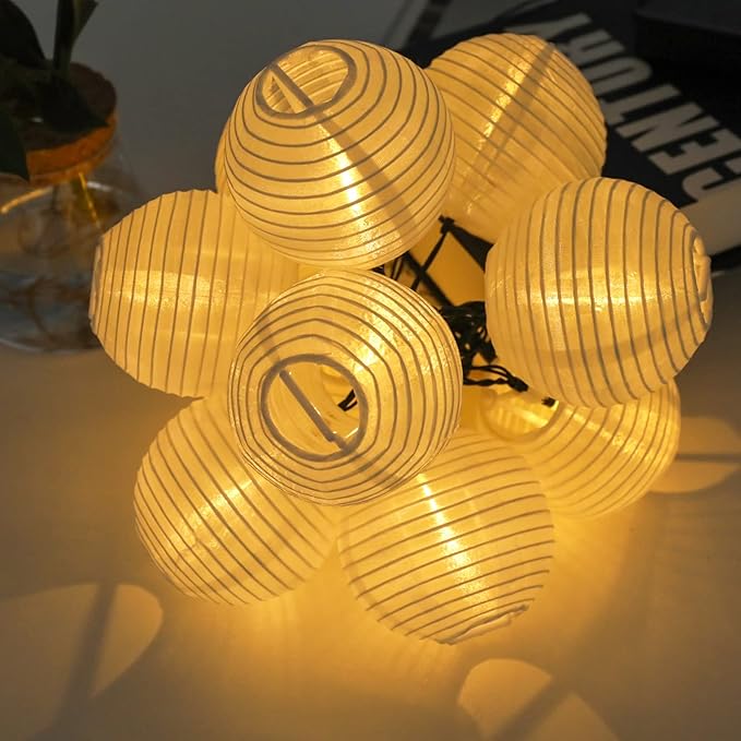 Vigdur Solar Lantern String Lights - Outdoor Paper Lantern Lights Waterproof, Outdoor Patio Light for Garden Party Camping Yard Decor, (6.6FT)