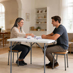 34" Square Folding Table Fold-in-Half Utility Dining Portable Table Heavy Duty HDPE with Carrying Handle, Plastic Tables for Camping,Picnic, Office, Party,Card Table (White)