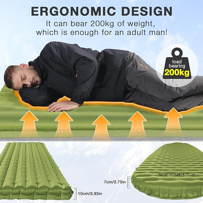 CAMDDOR Ultralight Sleeping Pad, Patchworkable Sleeping Pad for Camping with Warm 6.8 R-Value Insulated Camping Mattress for Hiking, Backpacking, Outdoor with Inflatable Bag