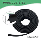 5.4 Yards Awning Rail Piping, Black Awning Rail Insert with Solid PVC Core, 6mm Double Flap Awning Tent Piping Insert for RV Camping Caravan Camping Tent Accessories