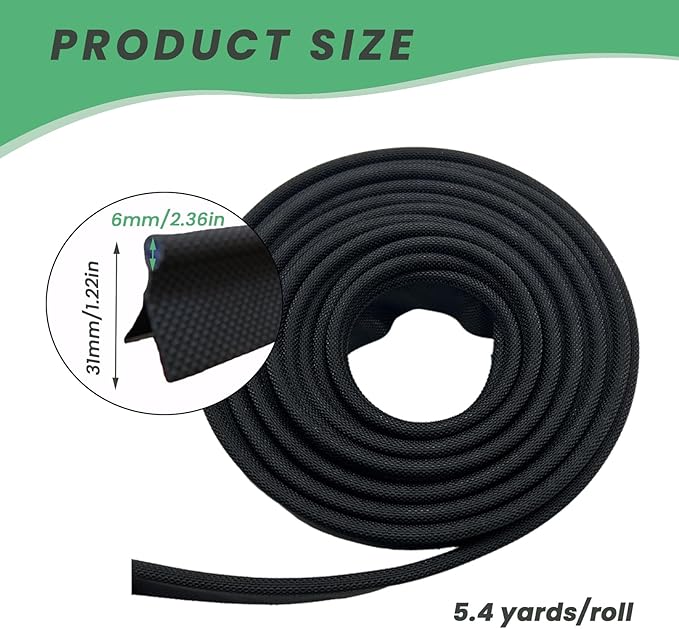 5.4 Yards Awning Rail Piping, Black Awning Rail Insert with Solid PVC Core, 6mm Double Flap Awning Tent Piping Insert for RV Camping Caravan Camping Tent Accessories