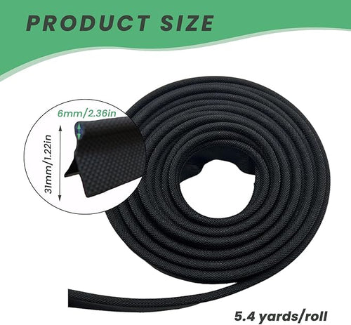 5.4 Yards Awning Rail Piping, Black Awning Rail Insert with Solid PVC Core, 6mm Double Flap Awning Tent Piping Insert for RV Camping Caravan Camping Tent Accessories