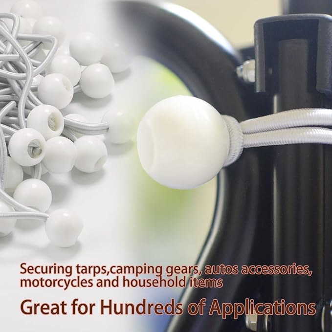 9 inch 50 Piece Heavy Duty 5mm Ball Bungee Canopy Cord by Wellmax, White Color