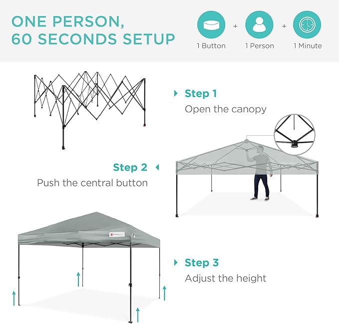 Best Choice Products 10x10ft Pop Up Canopy Tent, Outdoor Shade, 1 Person 1 Minute Set Up, Carry Case, 4 Weight Bags - Silver