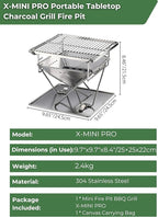 CAMPINGMOON X-MINI PRO Portable Charcoal Grill 9.65 Inch Stainless Steel Tabletop Grill Fire Pit 3 Level Adjustable Height Grill for Camping Outdoor Cooking Barbecue Carry Bag