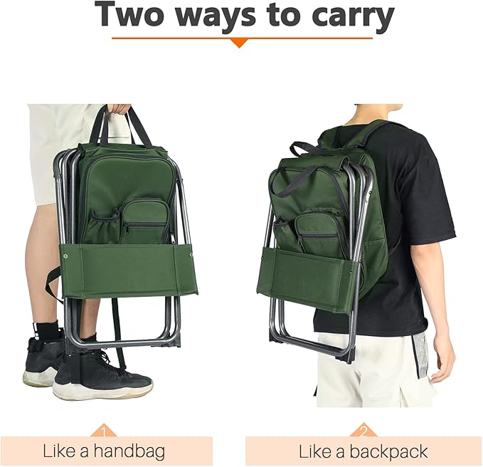 Portal Backpack Cooler Chair Fishing Chairs with Backrest Folding Camping Stool Compact for Outdoors Hiking Hunting Travel, Supports 225 lbs Capacity