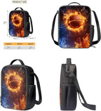 Rnyleeg Fire Basketball Backpack for Boys with Lunch Box Cool Boys Bookbag Age 8-10 Portable School Bag Set 3 Pack for Primary Students Casual Sackpack