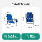 SUNNYFEEL Low Back Folding Beach Chair, Aluminum Heavy Duty Beach Chair with 5-Position, Portable Camping Chair for Adults with Wood Armrest, Lightweight Camping Chair 300lbs, Blue