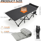 Portable Camping Cot, 32" Extra Wide Camping Cots for Adults with Thick Mattress, Heavy Duty Sleeping Cot Holds Up to 600LBS, Cots for Sleeping, Rv, Beach, Patio, Office Naps 2Pcs (Grey)