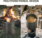 Lixada Titanium Pot, Lightweight Camping Pot Titanium Cup Titanium Backpacking Pot with Portable Foldable Handles for Outdoor Camping Hiking Backpacking