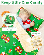 Toddler Nap Mat with Pillow and Minky Blanket, Large 55"x38" Sleeping Bag, Washable, Lightweight, Easy to Roll, Perfect for Preschool, Daycare, Kindergarten, Travel, Boys and Girls-Truck