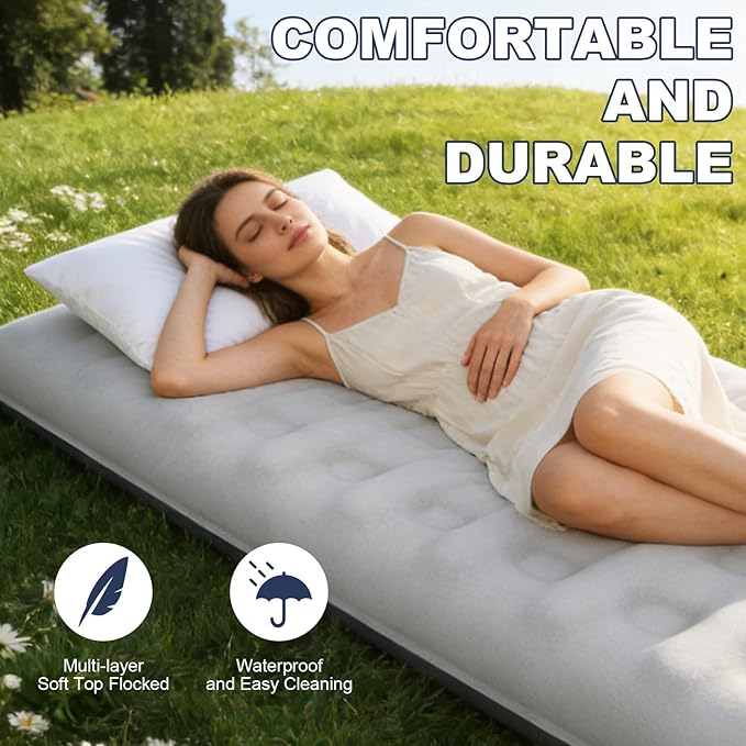 Single Size Air Mattress - Inflatable Camping Bed, Inflatable Single Bed for Camping, Home & Travel(Grey)