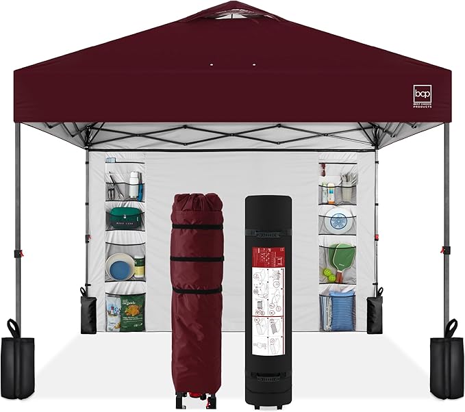 Best Choice Products 10x10ft Pop Up Canopy Tent with Sidewall, 1 Person 1 Minute Set Up, Carry Case, 4 Weight Bags - Burgundy