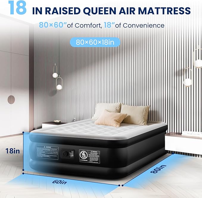 Queen Air Mattress with Built-in Pump, Heavy-Duty 800 lbs Support, 48-Hour Leak-Tested, Upgraded 3-Layer Protection PVC, 3 Min Fast Inflation, Portable Air Bed for Home, Guest & Camping