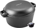 2-in-1 Pre-Seasoned Cast Iron Dutch Oven with Skillet Lid,Oven,Grill,Campfire&Stovetop Safe,Durable Black Cookware Sets with Dual Handles,Cast Iron Skillets for Sourdough Bread baking,Frying,Camping,BBQ,5QT