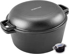 2-in-1 Pre-Seasoned Cast Iron Dutch Oven with Skillet Lid,Oven,Grill,Campfire&Stovetop Safe,Durable Black Cookware Sets with Dual Handles,Cast Iron Skillets for Sourdough Bread baking,Frying,Camping,BBQ,5QT