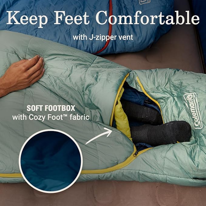 Coleman Big Bay 0/20/40°F Cold-Weather Sleeping Bag, Adult Mummy Sleeping Bag with Headrest, Foot Ventilation, & Storage Sack, Big & Tall Options
