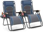 Sophia & William Oversized XXL Zero Gravity Chair Set of 2, Outdoor Recliner Zero Gravity Lounge Chair Outdoor Gravity Chair with Free Cup Holder, Supports 400 LBS (Blue)
