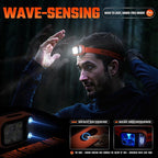 DARKBEAM LED Headlamp High Lumens USB Rechargeable Dual Light Headlight for Hardhat with Motion Sensor, Digital Power Display, Up/Down Adjustable, Waterproof Head Lamps for Camping, Repairs, 2 Pack