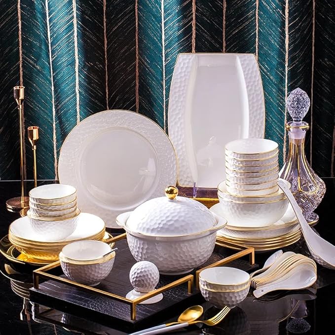 Tableware Set,36 Heads Ceramic Dinner Dish Rice Bowl Soup Bowl Salad Noodles Bowl Plate Dinnerware Set Tableware