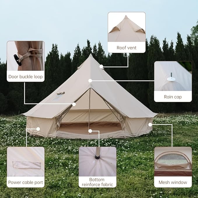 Oxford Bell Tent for Family Camping - Spacious 13.1ft /16.4ft Yurt with Stove Jack, Large Glamping Tents for 4-8 People, 4 Season Oxford Hot Tent Shelter