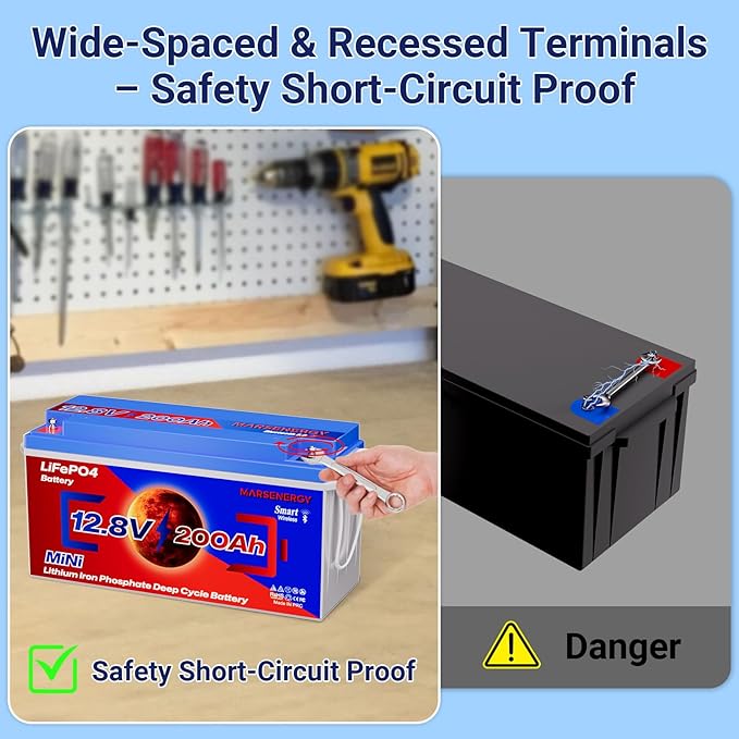 12V 200Ah Lifepo4 Battery with Bluetooth, Built-in 200A Smart BMS, Low-Temp Protection, 4500+ Deep Cycle Grade A Lithium Cells for RV Travel, Trolling Motor, Marine,Boat,Solar Panel,Camping