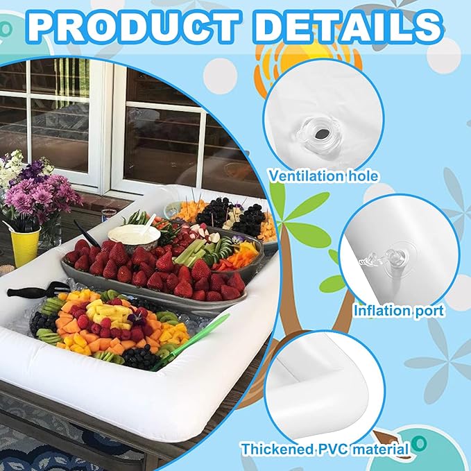 Inflatable Ice Serving Buffet Bar with Drain Plug - BBQ Picnic Pool Party Supplies Buffet Salad Food & Drinks Tray for Party Picnic & Camping (Pack of 1, 53 x 25.6 inches)