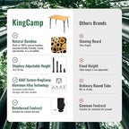 KingCamp Padded Oversized Camping Chair and Bamboo Folding Table 4-Fold Portable Camping Table with Visual Adjustable Height Aluminum Legs,Outdoor Lightweight Camp Tables with Carry Bag