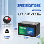 Aokly 12V 12Ah LiFePO4 Battery, Low-Temp Protection, 4000+ Cycles, Built-in 12A BMS, for UPS, Ride on Toys, Fish Finder, Marine, Power Wheels