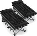 Portable Camping Cot, 32" Extra Wide Camping Cots for Adults with Thick Mattress, Heavy Duty Sleeping Cot Holds Up to 600LBS, Cots for Sleeping, Rv, Beach, Patio, Office Naps 2Pcs (Black)