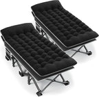 Portable Camping Cot, 32" Extra Wide Camping Cots for Adults with Thick Mattress, Heavy Duty Sleeping Cot Holds Up to 600LBS, Cots for Sleeping, Rv, Beach, Patio, Office Naps 2Pcs (Black)