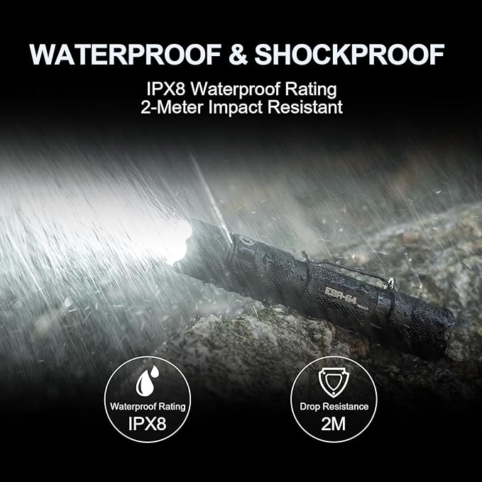 PowerTac E9R G4 Tactical Flashlight – 2550 Lumen Rechargeable LED Flashlights with Magnetic & USB Charging, Super Bright IPX8 Waterproof Light for Emergency, Camping, and EDC