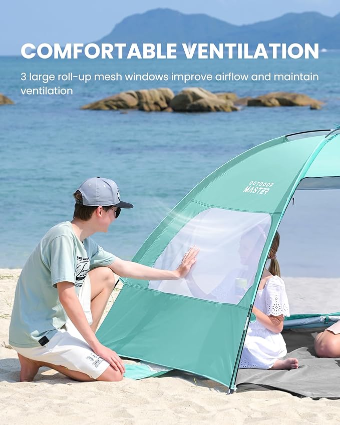 OutdoorMaster Beach Tent for 3/4/6/8 Person - Easy Setup Sun Shade Shelter, Portable Beach Shade Sun Canopy with UPF 50+ UV Protection, Removable Skylight Family Size