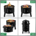Outvita Vertical 17 Inch Charcoal BBQ Smoker, 3-in-1 Portable Outdoor Grill Cooker with Built-in Thermometer for Outdoor Backyard Cooking Grilling Camping