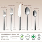 Alata Potter 40-Piece Forged Silverware Set Stainless Steel Flatware Set Cutlery Set, Service for 8, Mirror Finish, Dishwasher Safe