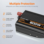 800W Power Inverter, Inverter 12V to 110V with 2 AC Outlets, 2.1A USB Port, Car Power Inverter with Alligator Battery Clamp for Phone, Laptop on Camping, Road Trip