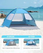 OutdoorMaster Beach Tent for 3/4/6/8 Person - Easy Setup Sun Shade Shelter, Portable Beach Shade Sun Canopy with UPF 50+ UV Protection, Removable Skylight Family Size