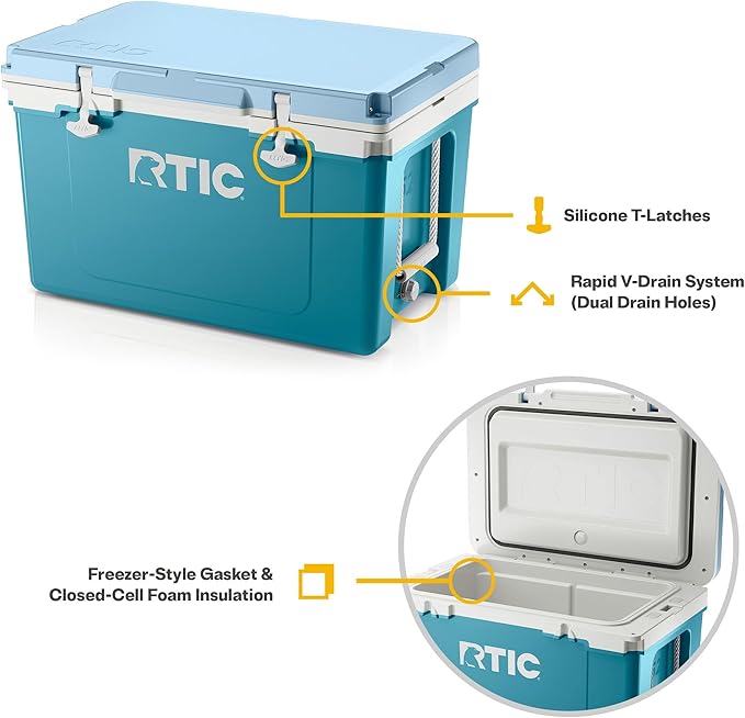 RTIC Ultra-Light 52 Quart Hard Cooler Insulated Portable Ice Chest Box for Beach, Drink, Beverage, Camping, Picnic, Fishing, Boat, Barbecue, 30% Lighter Than Rotomolded Coolers