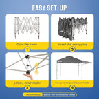 CROWN SHADES 10x10 Pop up Canopy Tent, Instant Commercial Canopy with Extend Awning, Patended Centerlock, 150D Silver Coated Fabric, 4 Ropes, 8 Stakes, 4 Weight Bags, STO 'N Go Bag, Grey