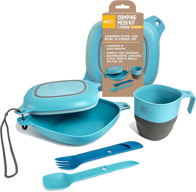 UCO 6-Piece Camping Mess Kit with Bowl, Plate, Collapsible Cup, and Switch Camping Spork