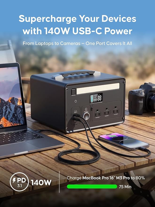 Portable Power Station 1000W (2000W Surge), 1008Wh LiFePO4 Power Station with 3 AC Outlet, 140W USB-C Fast Charging,8 Ports Solar Generator for Camping Indoor Outdoor Emergency RV Trip (CYBPULTE C011)