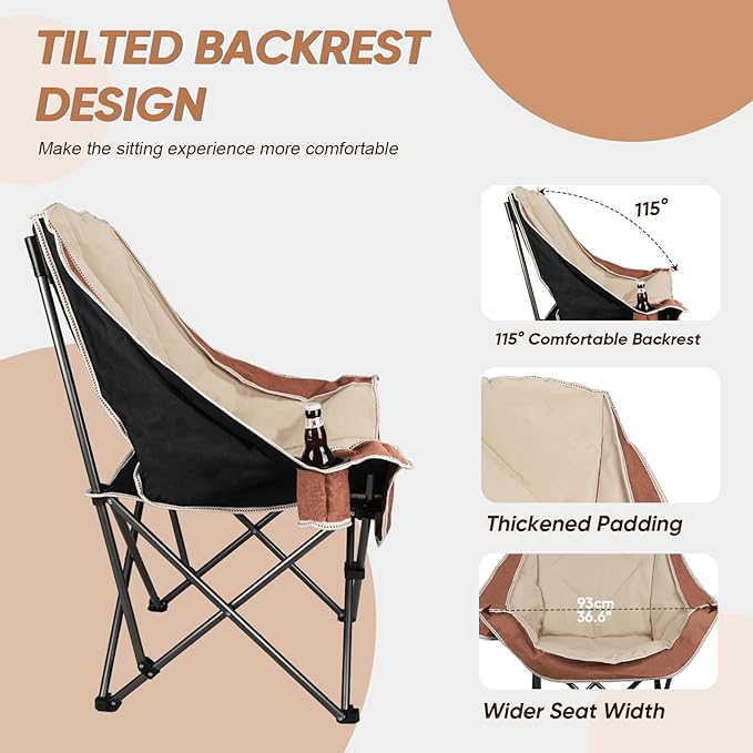 Northroad Oversized Foldable Camping Chair, Outdoor Padded Lawn Chair w/Cup Holder,Carry Bag for Beach, Hiking, and Picnics,Heavy-Duty 300-lbs Capacity, Purple