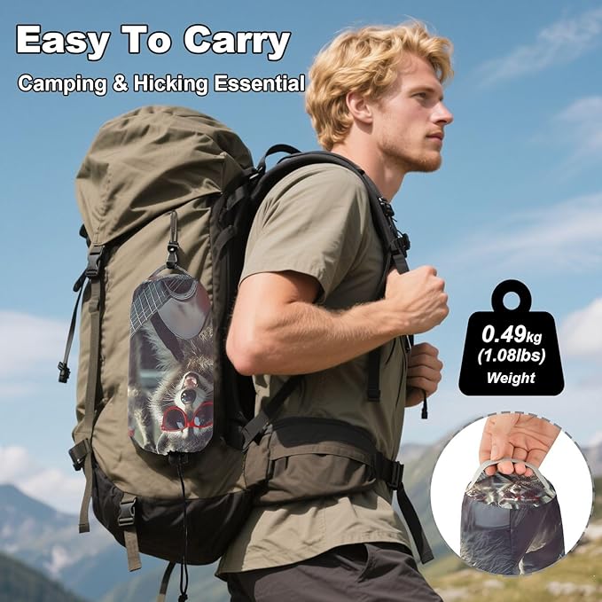 Funny Raccoons with Glasses Camping Hammock Single Portable Hammocks 330 lbs Capacity with 2 Tree Straps and Attached Carry Bag,Perfect for Outdoor,Indoor,Beach,Camping,Travel