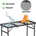 GARLLEN Folding Grill Table Max Capacity 66lbs, 3 Adjustable Height Portable Folding Camping Table with Heat-Resistant Mesh Tabletop, Aluminum Picnic Table for Outdoor, BBQ, Camping, 34.2"L x 15.7"W