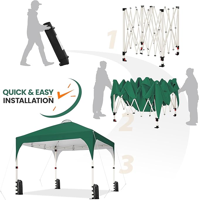 Yaheetech 10x10 Pop Up Canopy Tent with Vent, Easy Set Up Tent, Instant Sun Shelter Canopy with Wheeled Bag, 4 Sandbags, 12 Stakes & 4 Ropes, for Parties, Beach, Outdoor, Dark Green