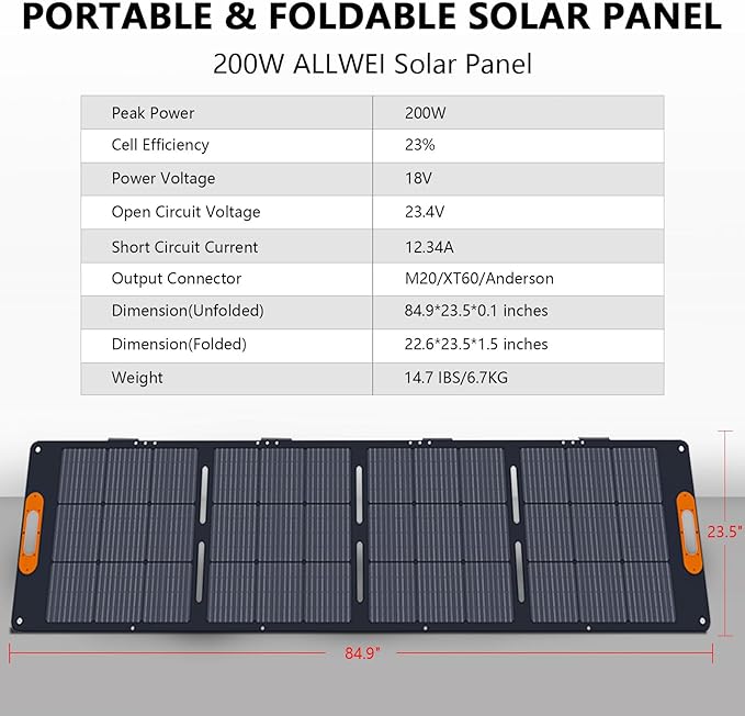 ALLWEI 200W Portable Solar Panel for 1200W 2400W Power Station Solar Generator, Folded 3-in-1 Outputs 18V Solar Charger with Adjustable Kickstand for RV Camping Home